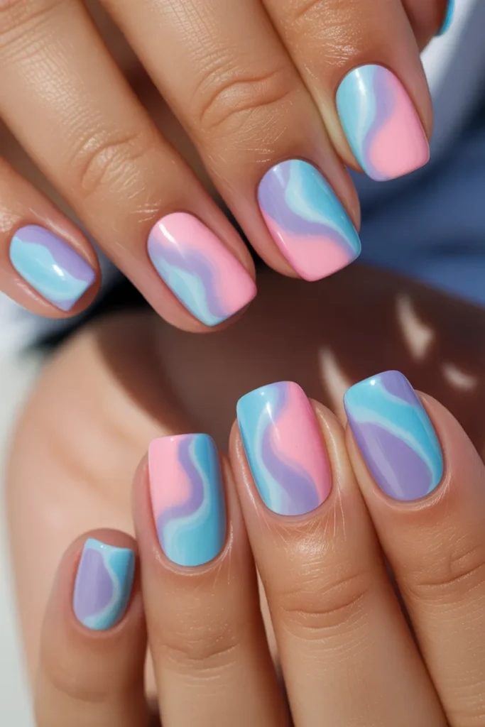 Pink and Blue Tie-Dye Nails