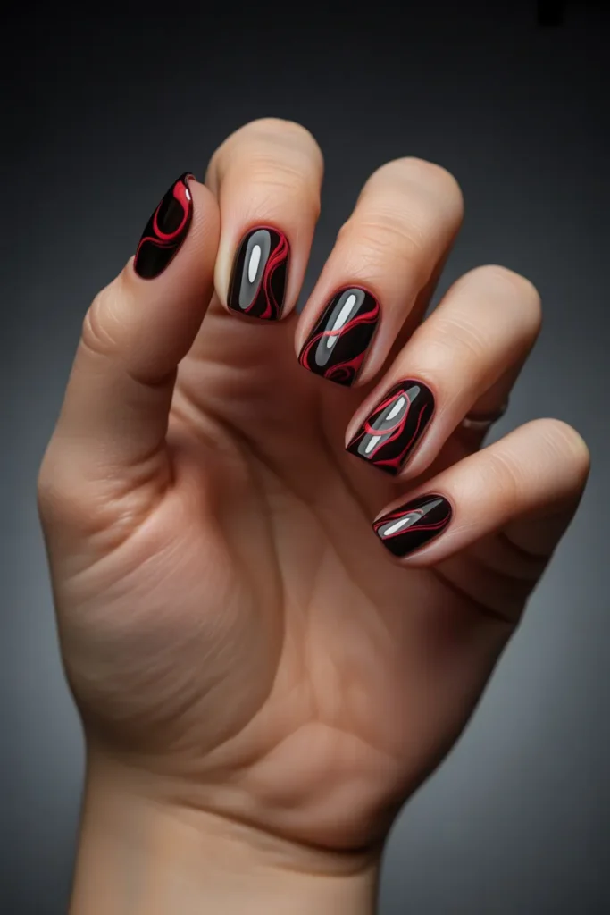 Black Chrome with Red Swirls