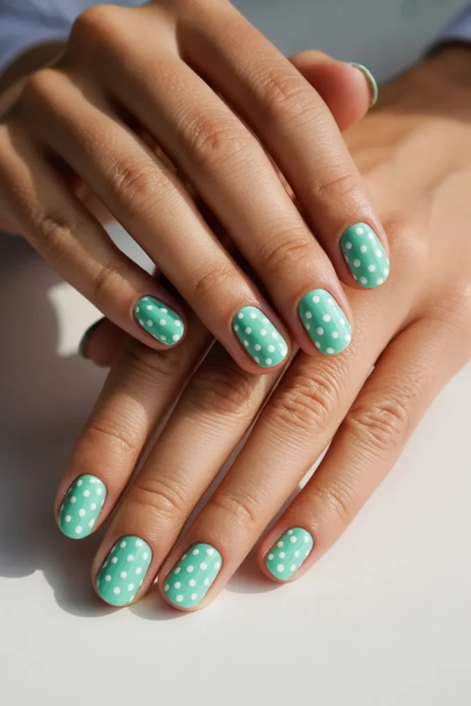 Mint Green with White Polka Dots