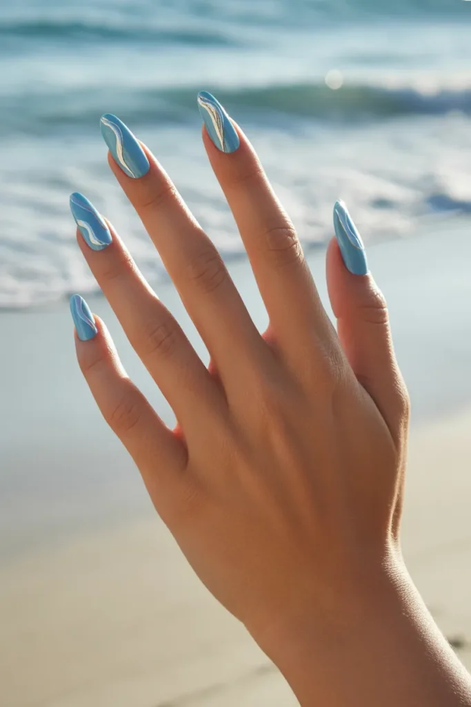 Light Blue & Silver Foil Nails