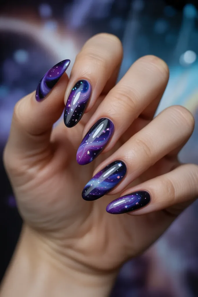 Multicolor Galaxy Nails