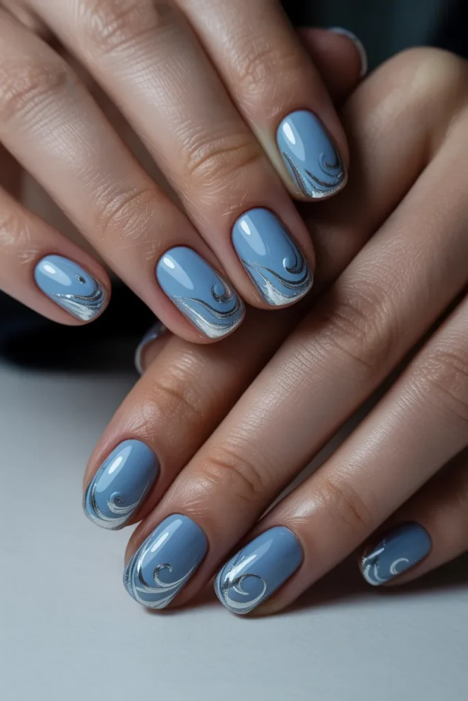 Ice Blue Base with Silver Swirl Tips