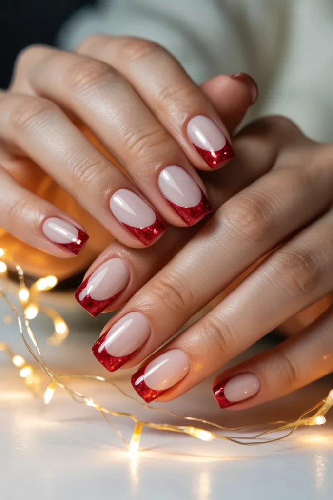 Cream Base with Red Glitter Tips