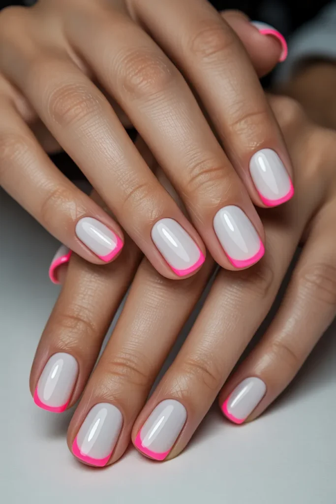 Soft White Base with Neon Pink Tips