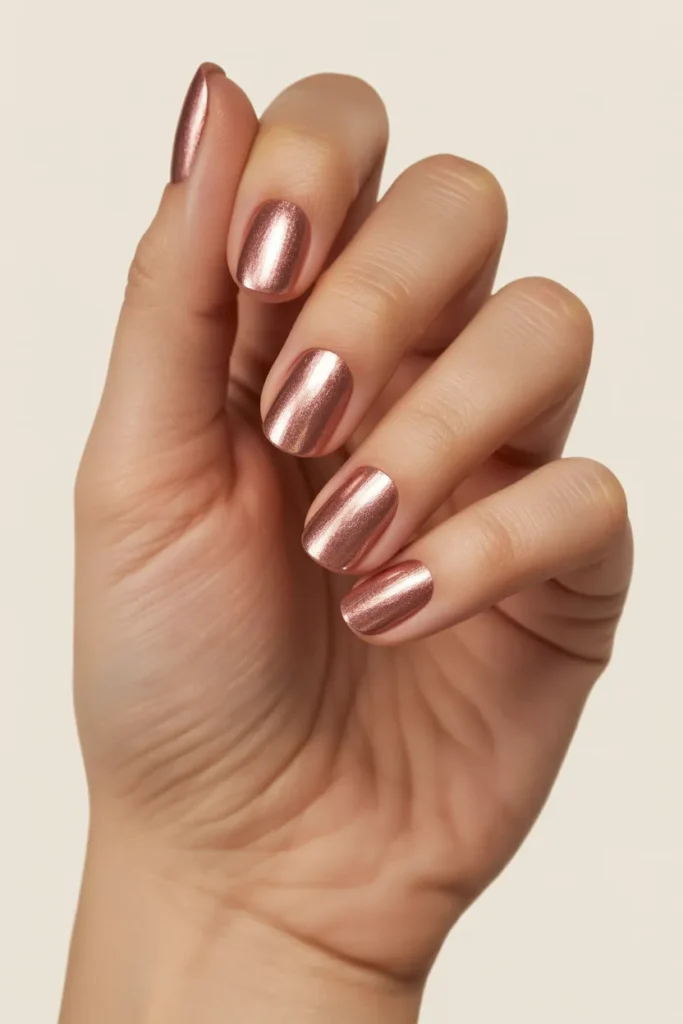 Metallic Rose Gold Nails