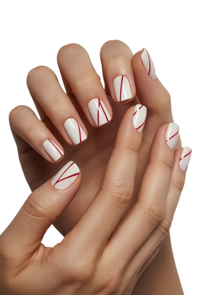 White Nails with Minimal Red Lines