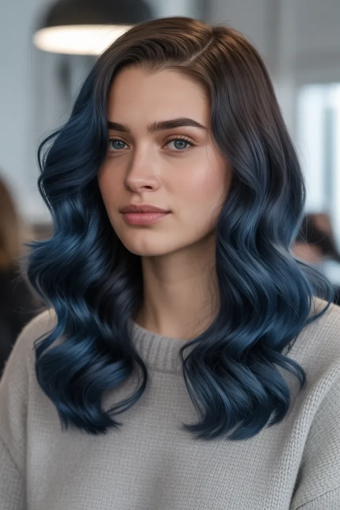 Deep Blue Waves with Side Part