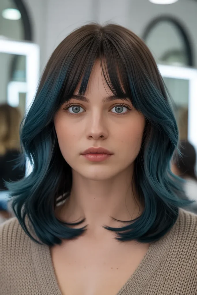 Dark Teal Curtain Bangs