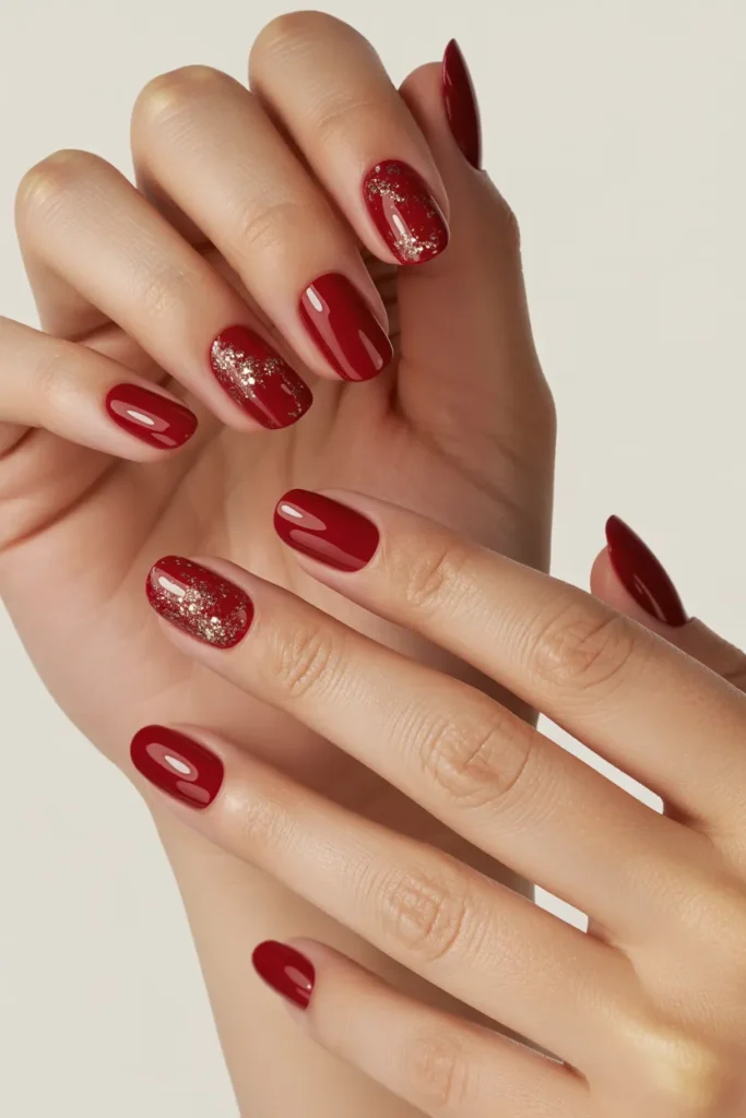 Ruby Glitter Accent Nails