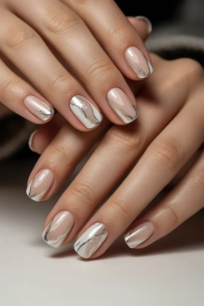 Champagne Base with Silver and White Marble Tips
