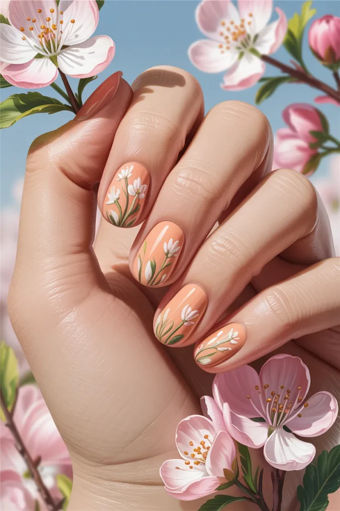 Peach with White Floral Art