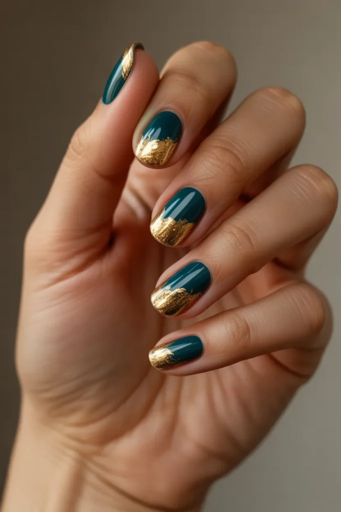 Deep Teal Base with Gold Foil Tips