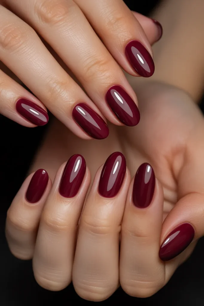 Glossy Wine Oval Nails
