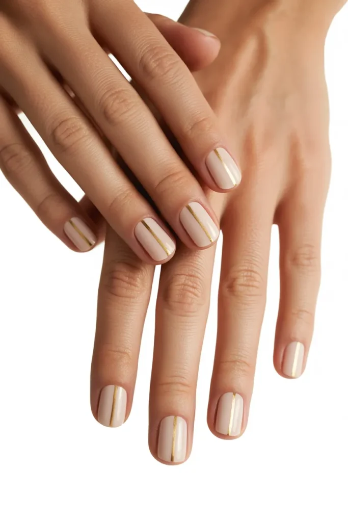 Beige Nails with Gold Striping