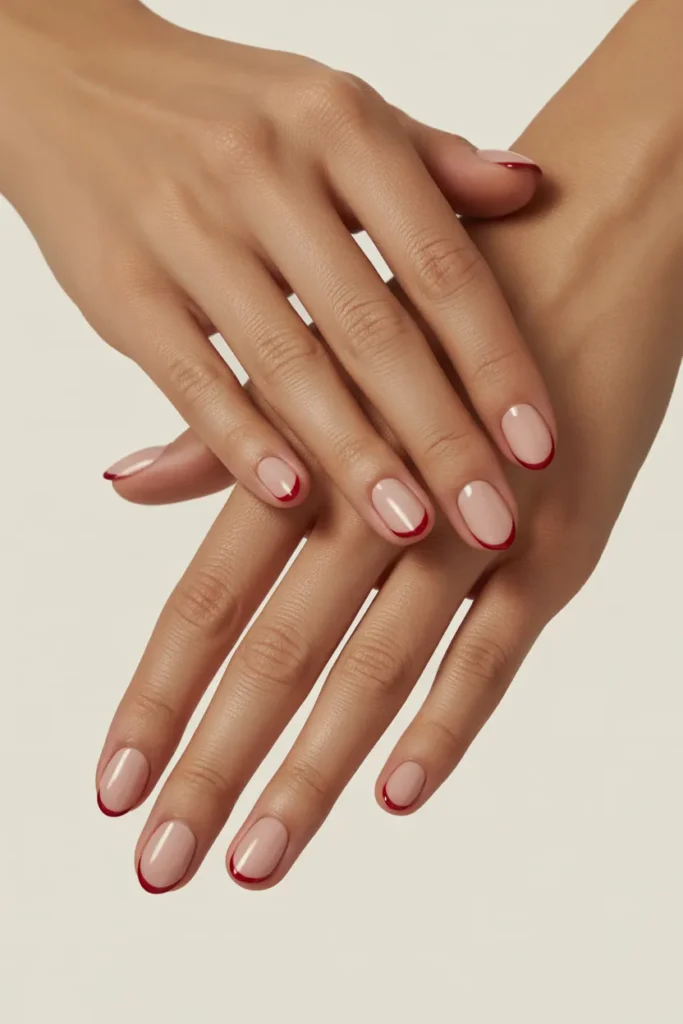 Neutral French with Micro Red Tips