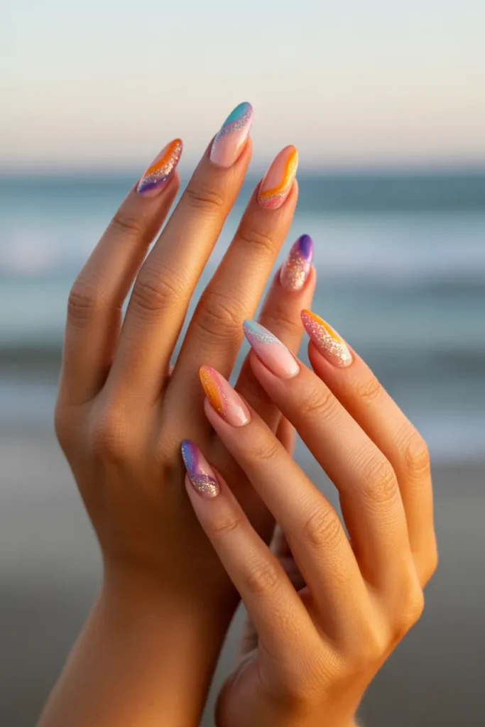 Beach Sunset Ombre with Glitter Waves