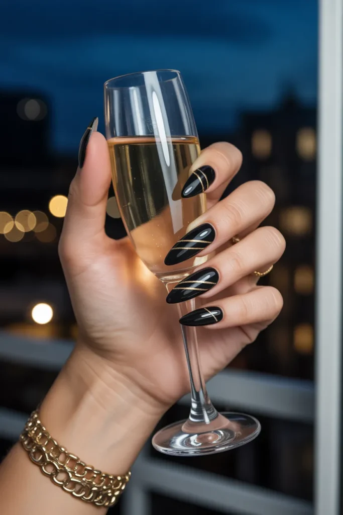 Black and Gold Geometric Nails