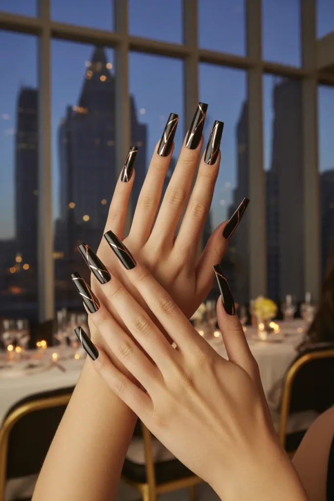 Black and Rose Gold Minimalist Nails