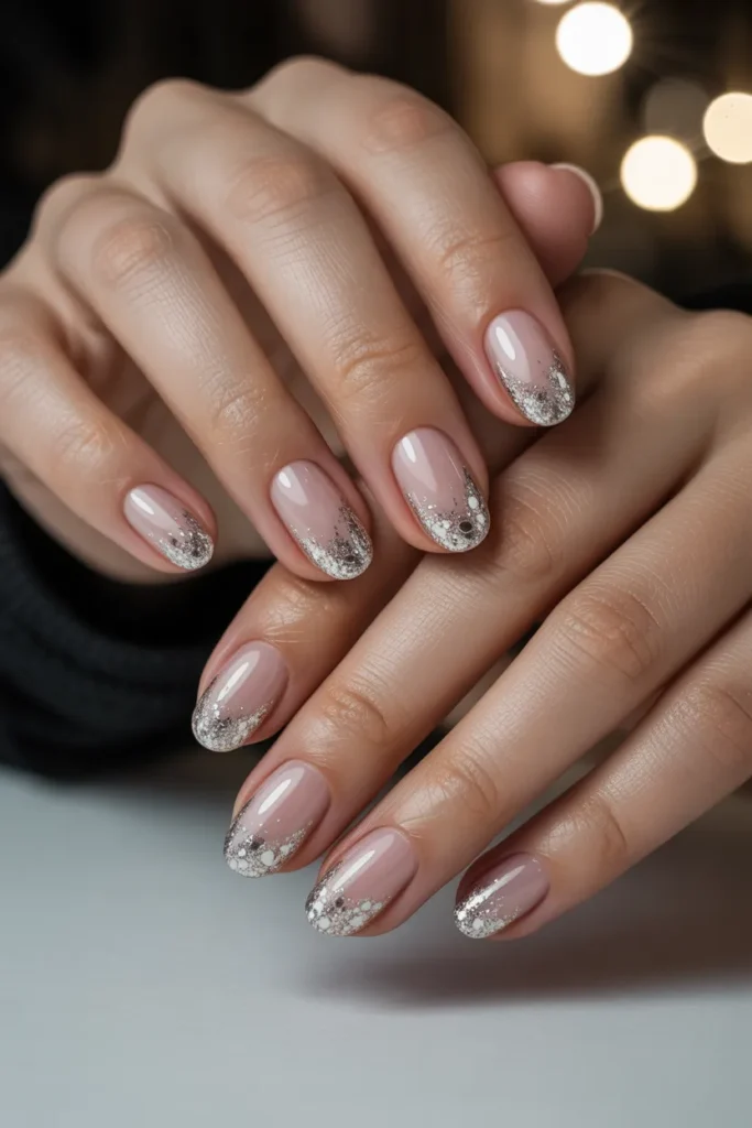 Blush Pink with Silver Glitter Tips