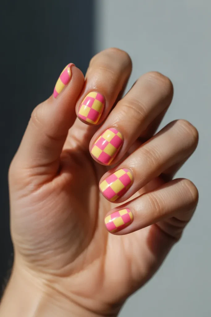 Bright Checkerboard Nails