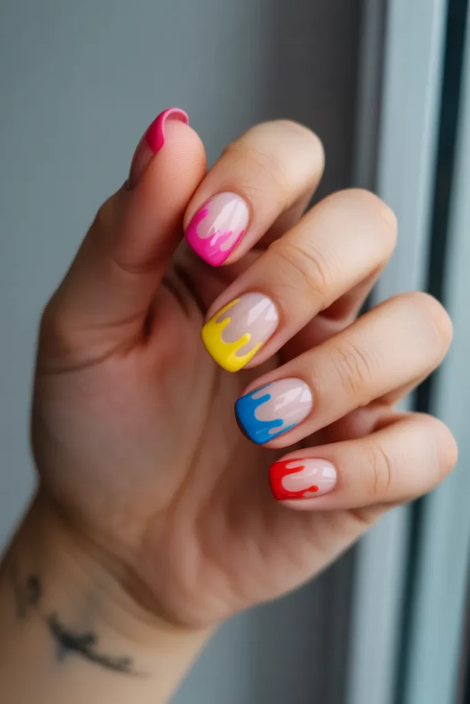 Bright Colour Drip Nails