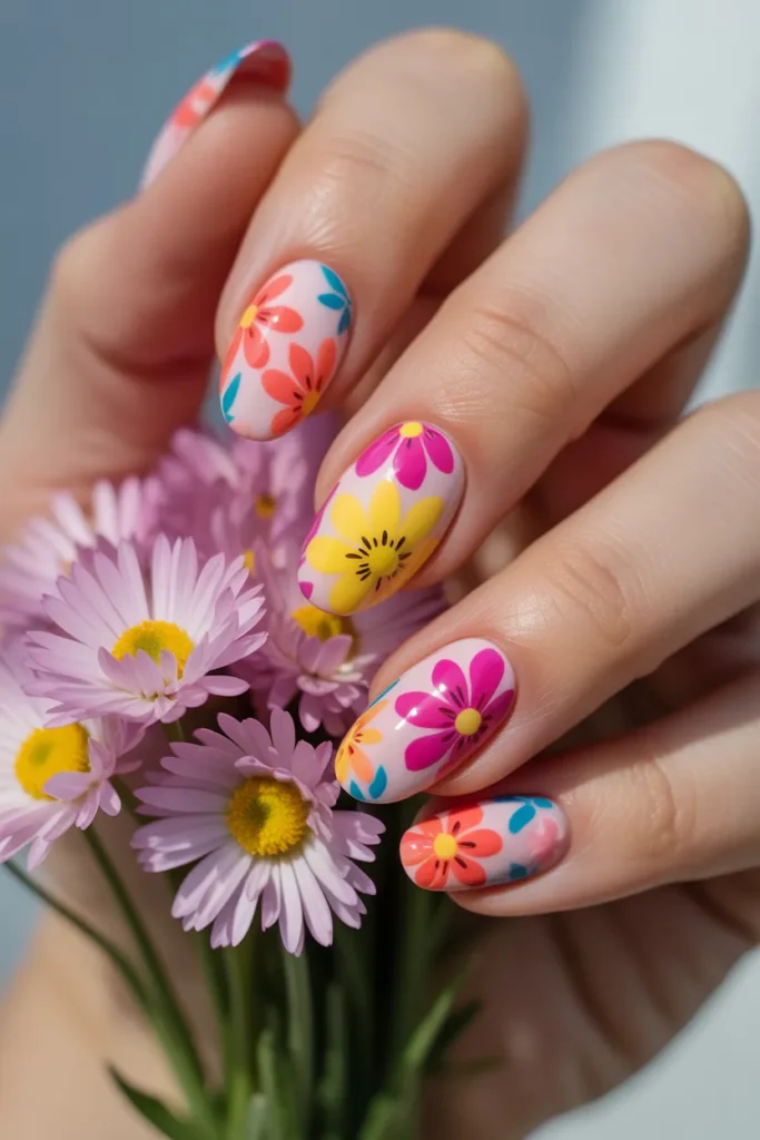 Bright Floral Acrylic Nails