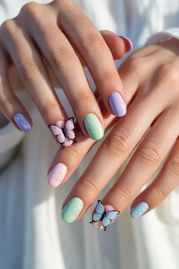 Butterflies on Pastel Nails