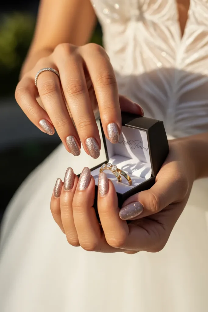 Champagne-Toned Nails with Fine Glitter