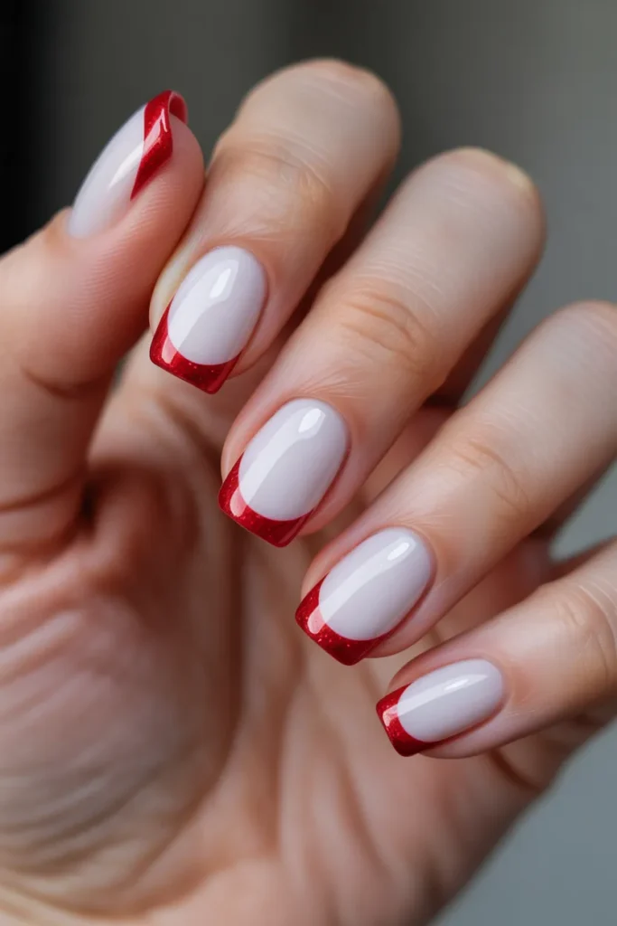 Classic White with Red Glitter Tips