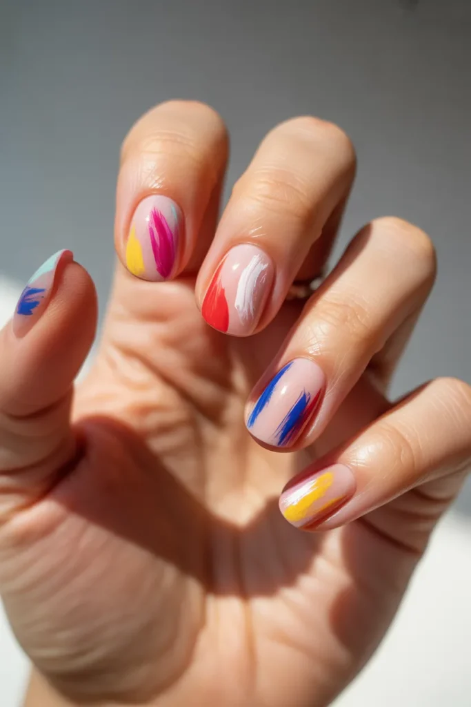 Colourful Abstract Brushstroke Nails