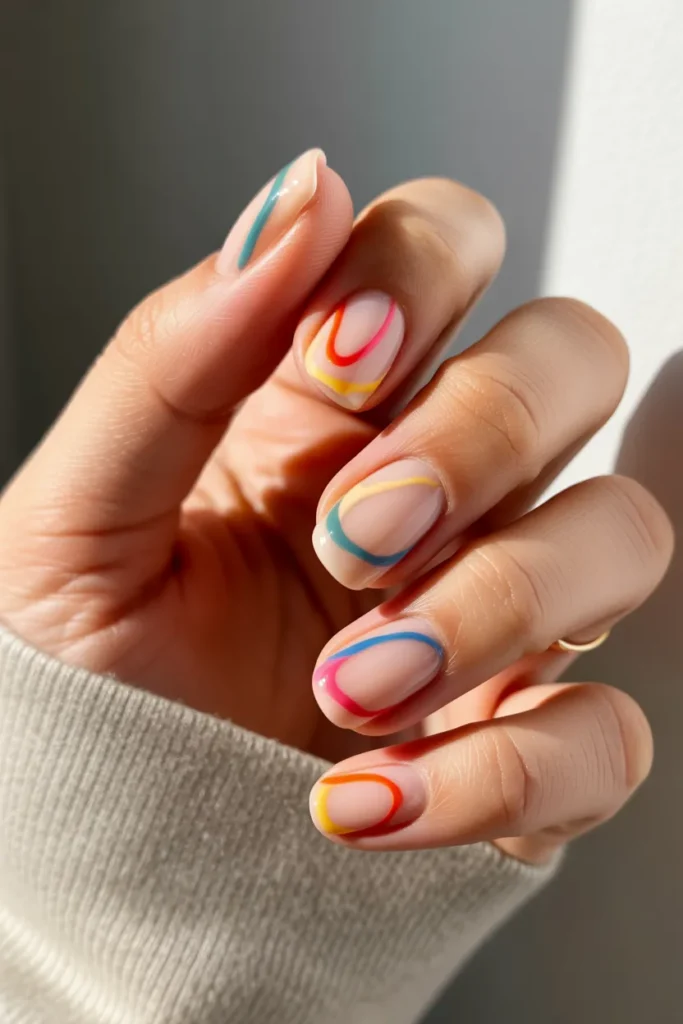Colourful Line Art Nails