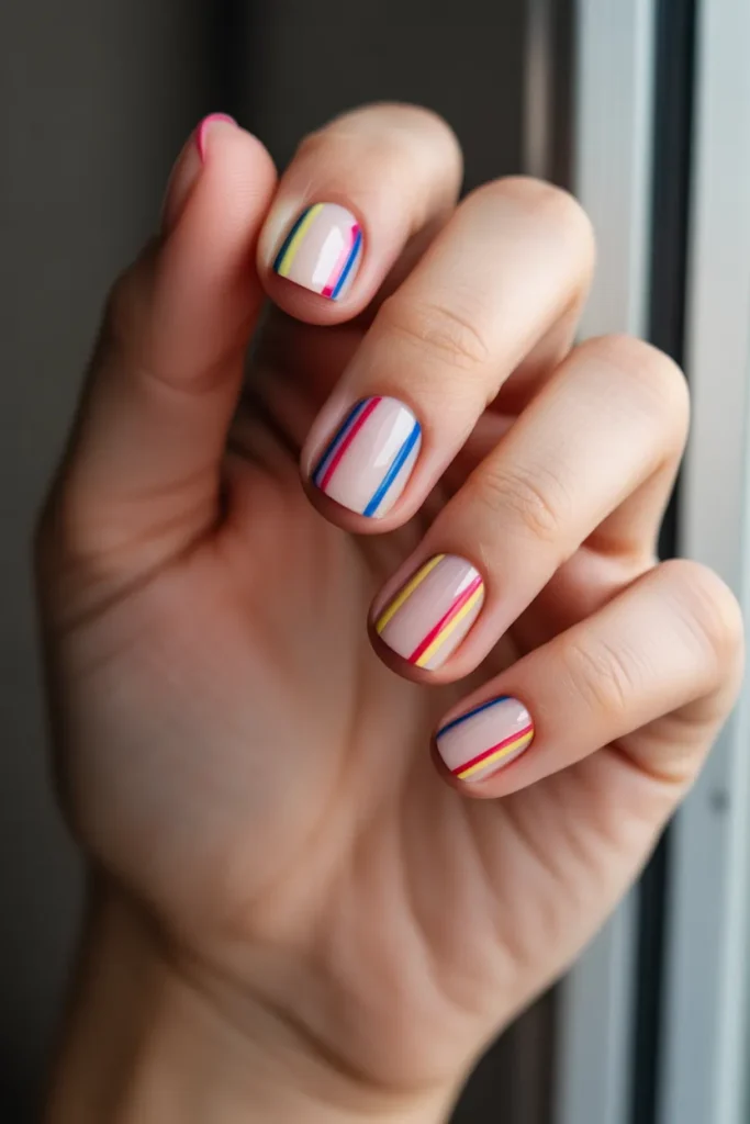 Colourful Minimal Stripe Nails
