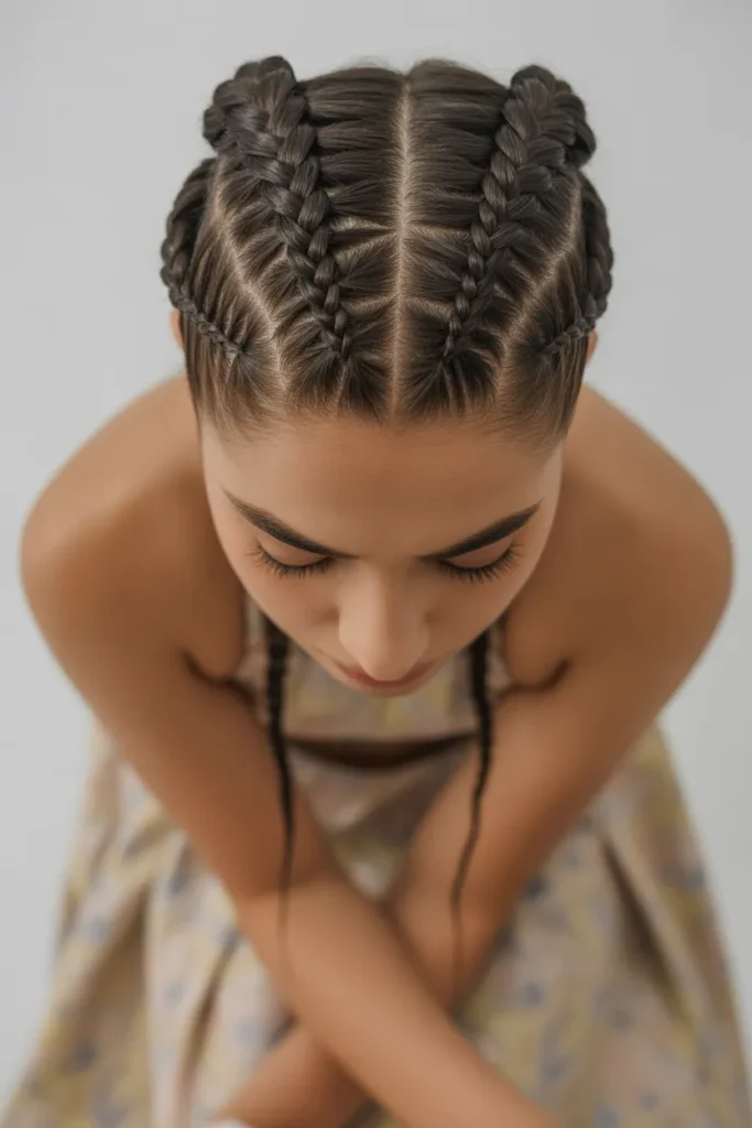 Double Dutch Braids with Low Twin Buns