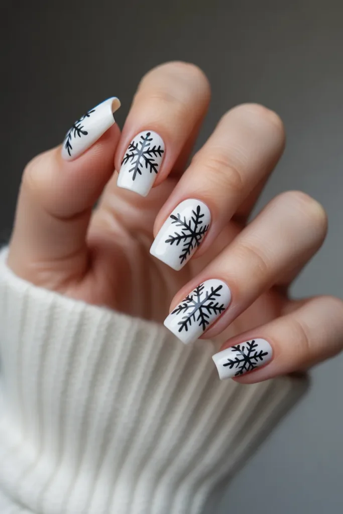 Elegant White with Black Snowflakes