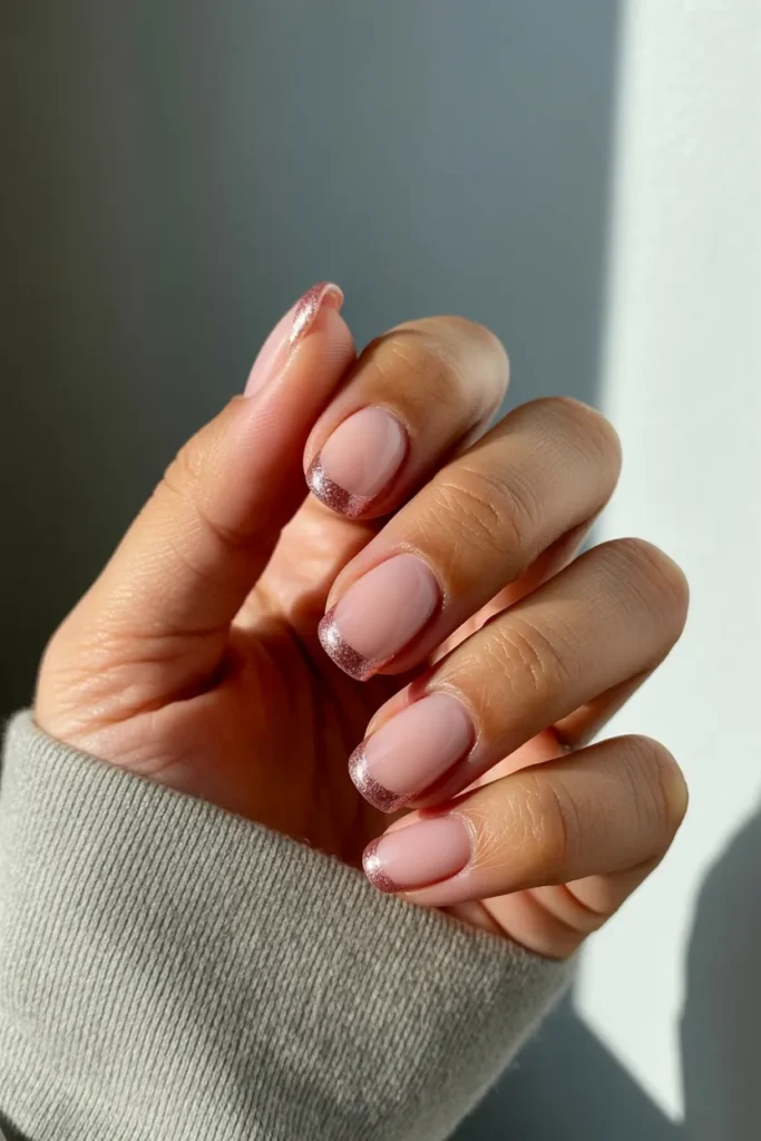 Frosted Pink with Glitter French Tips
