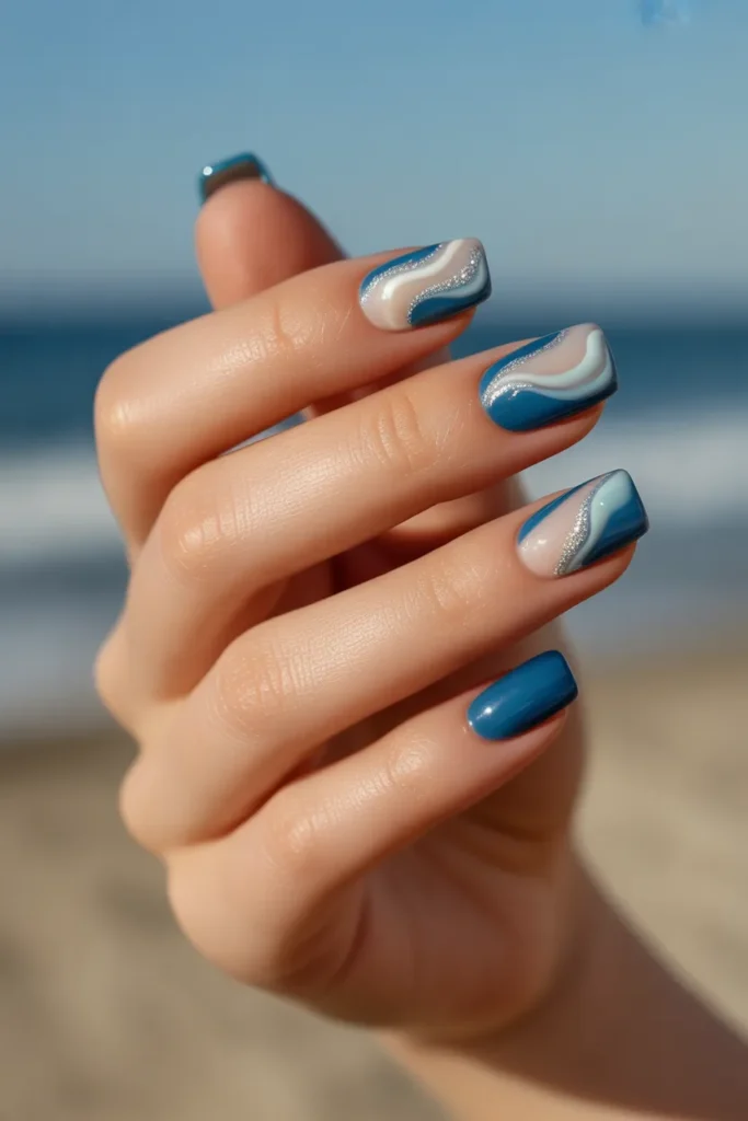 Glittery Ocean Blue with Pearlized Accents