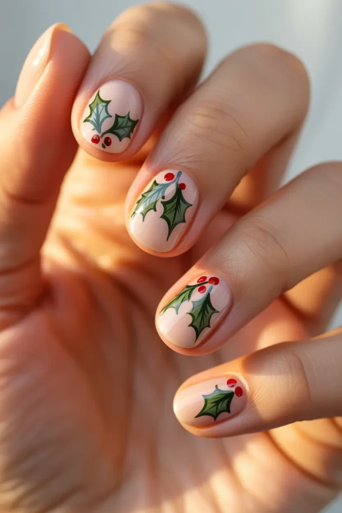 Holly Leaf Accent Nails