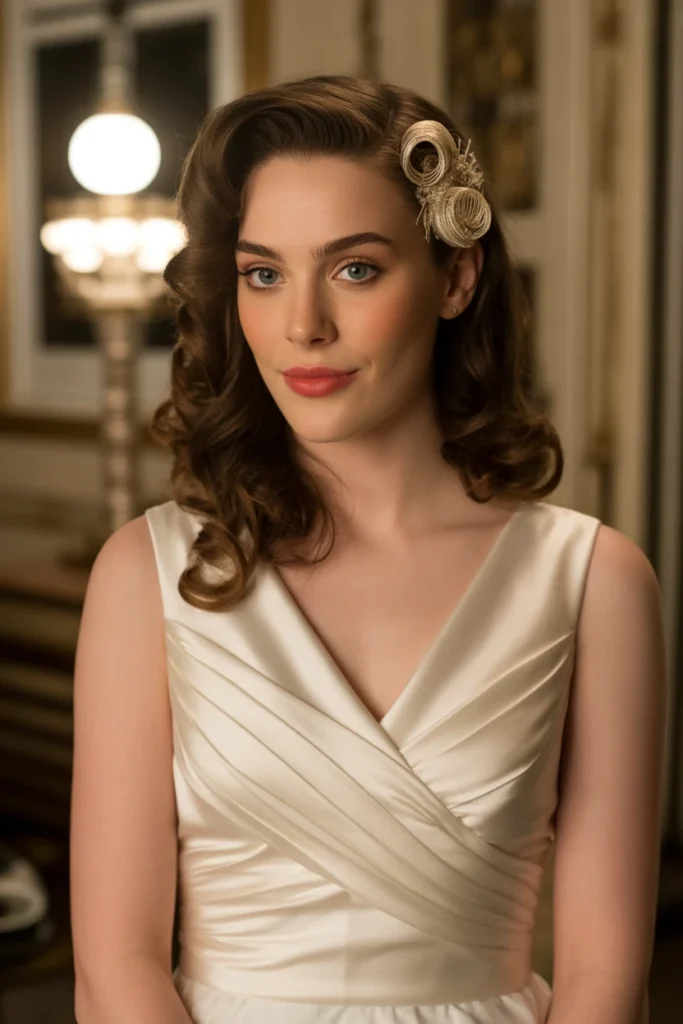 Loose Curls with a Delicate Pin Curl Accent