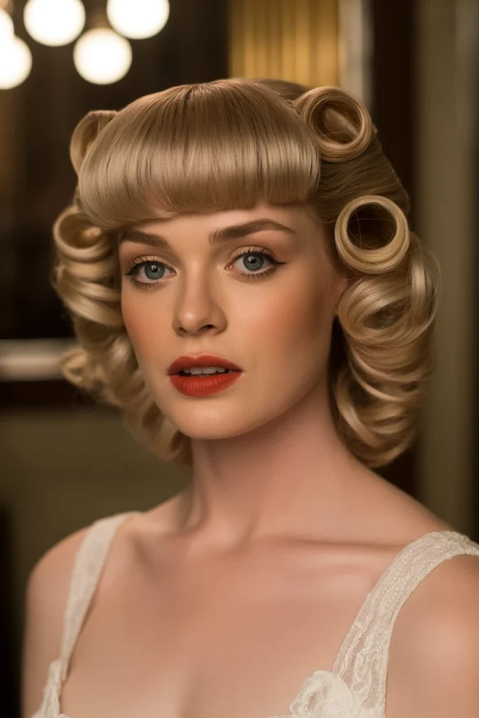 Pin-Up Style Bangs with Vintage Curls