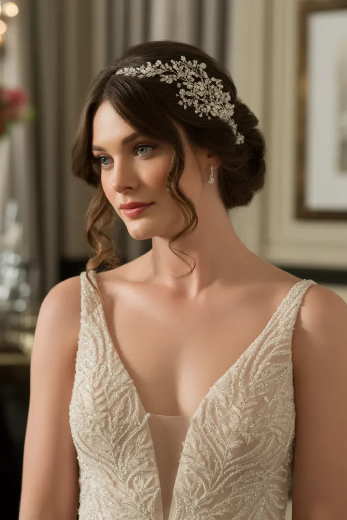 Loose Curls with a Beaded Hairpiece