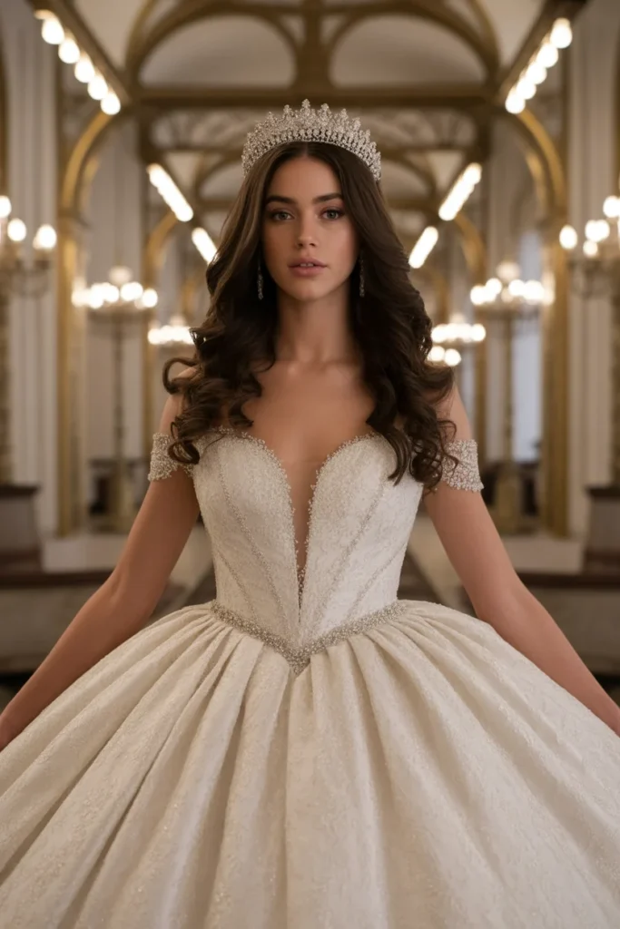 Loose Curls with a Crystal Tiara