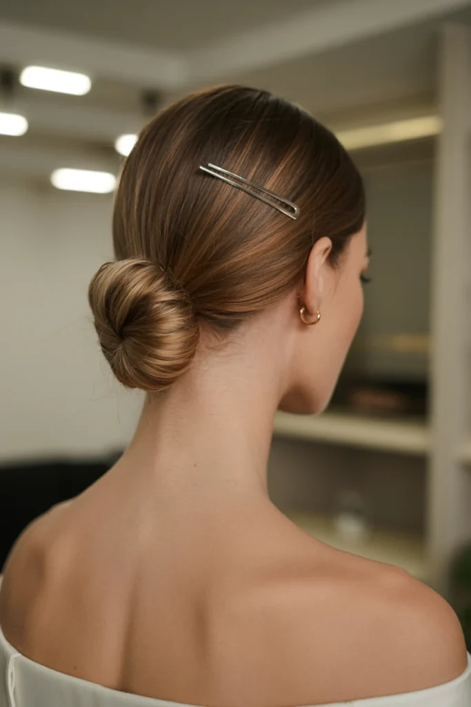 Sleek Low Bun with Middle Part