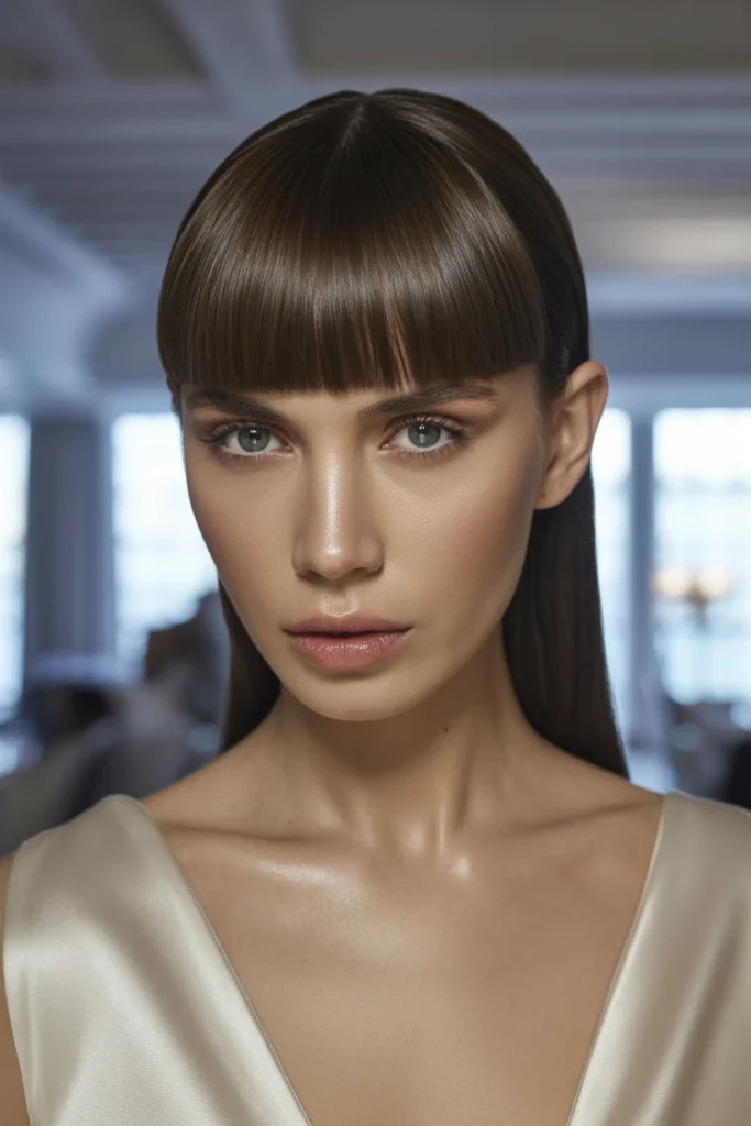 Blunt Bangs with Sleek Straight Hair