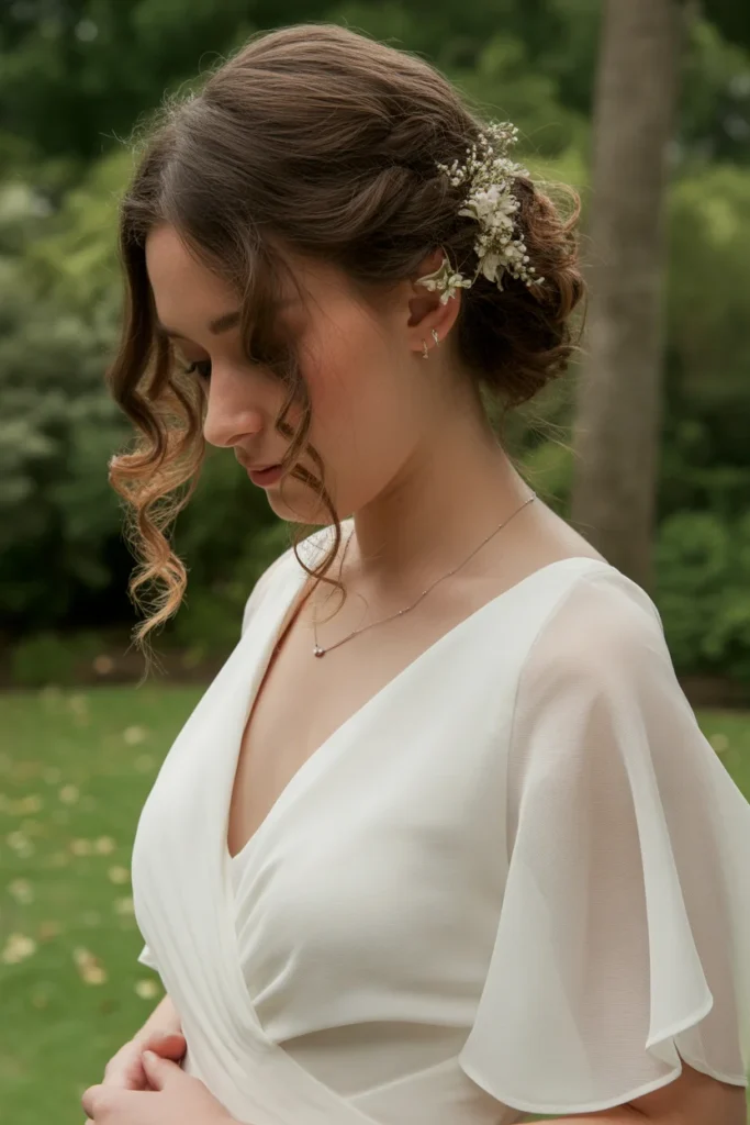 Loose Curls with a Floral Hairpin