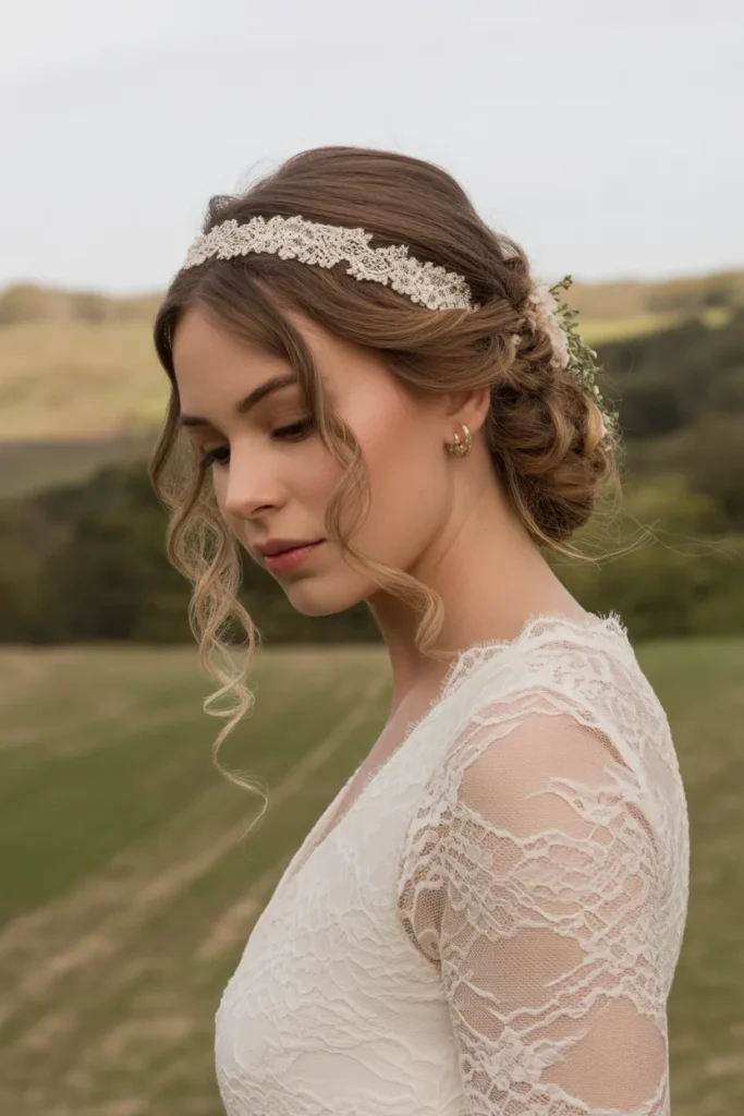 Loose Curls with a Delicate Lace Headband