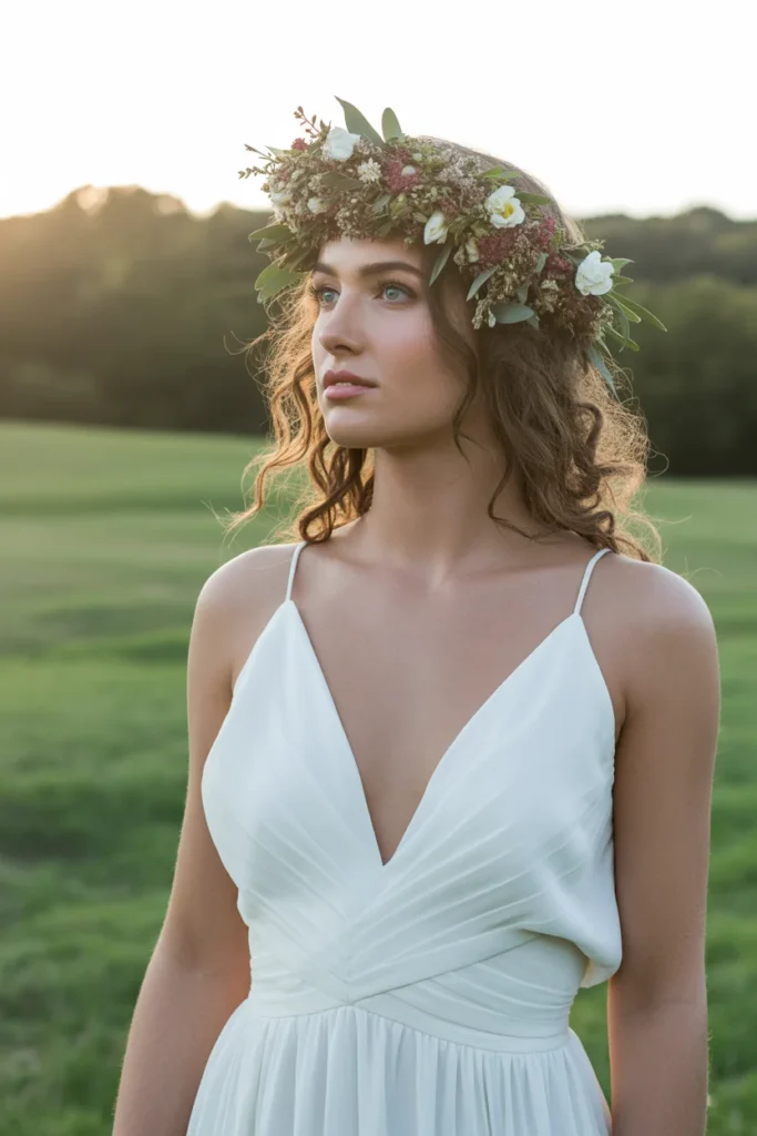Loose Curls with a Floral Crown