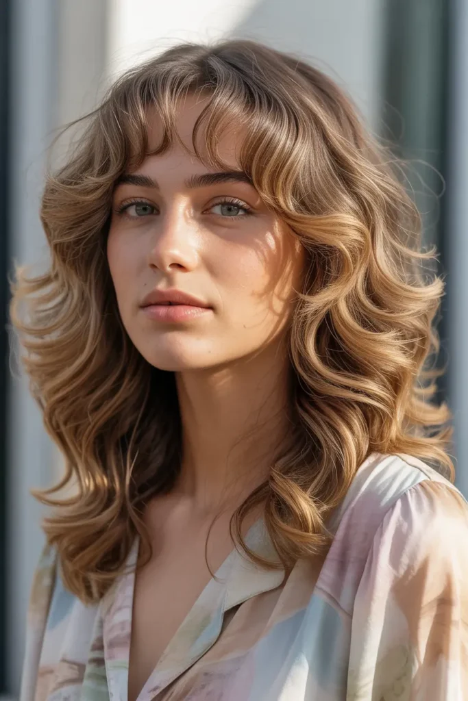 Wavy Curtain Bangs with Medium Length Hair