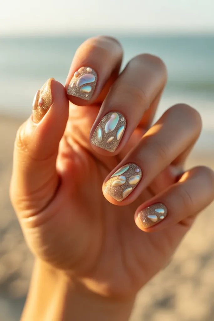Iridescent Shells with Beach Sand Effect