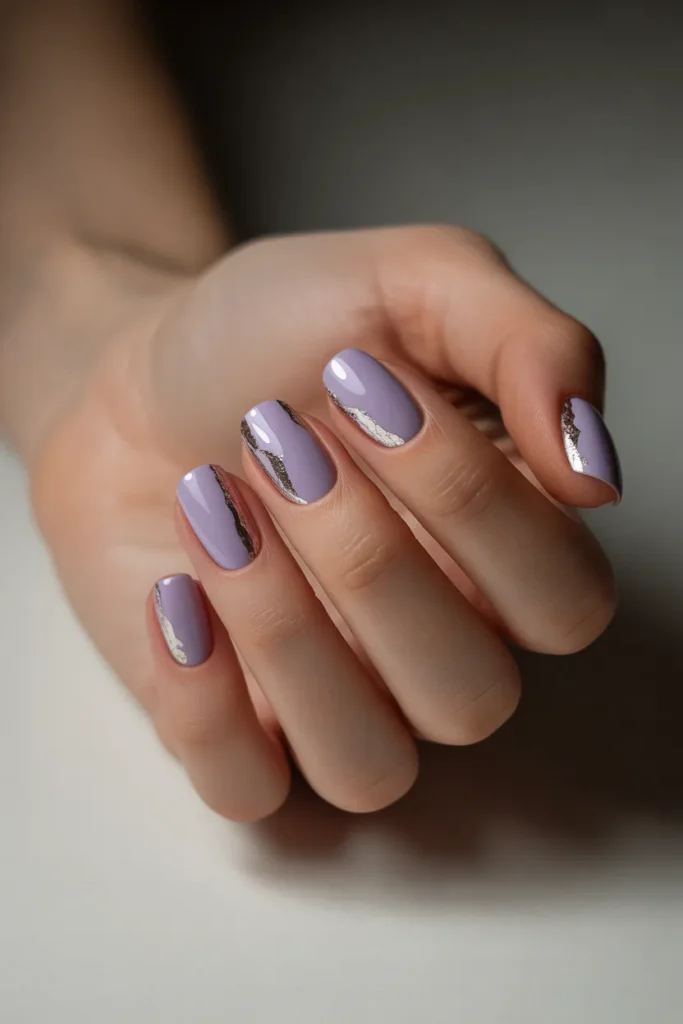 Lavender Nails with Silver Foil
