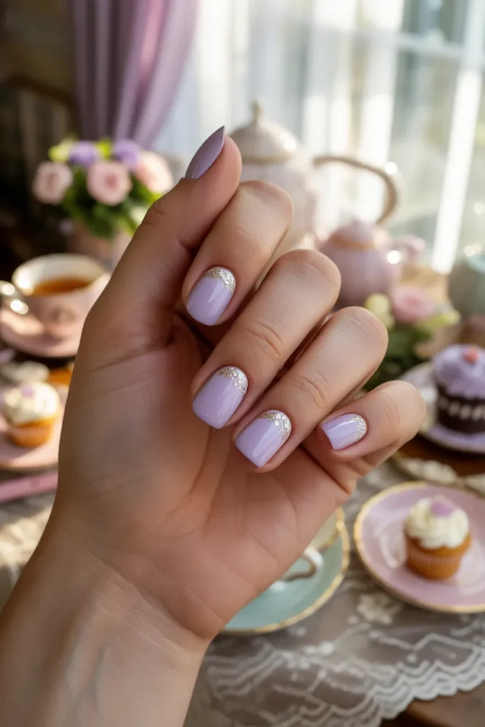 Lavender with Silver Glitter Half-Moons